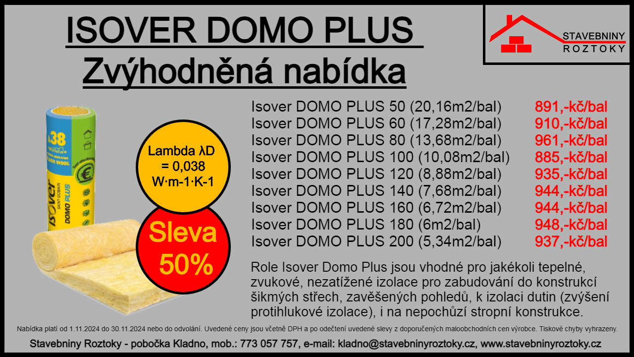 Isover DOMO plus za atraktivní cenu ve Stavebniny Roztoky